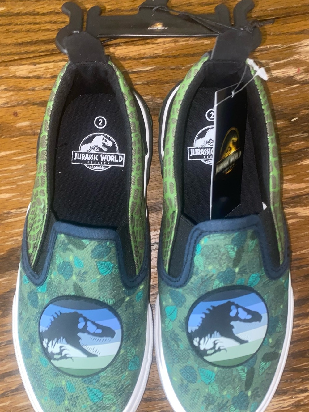 Size 2 Jurassic World Kids' Green Slip-On Sneakers